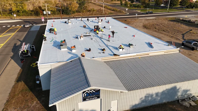 Commercial flat EPDM rubber roof replacement project