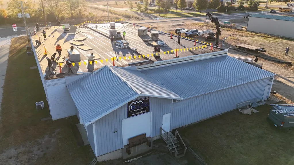 commercial flat roof replacement project for a Minnesota business